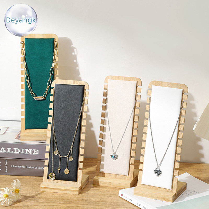 Deyangk ไม้เนื้อแข็งที่เรียบง่ายเครื่องประดับสร้อยคอยืนแสดงจี้ยาว Chain Organizer ผู้ถือ Props สร้อยคอแสดง Board TH