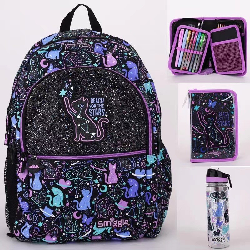 [NEW] Smiggle Constellation Cat Series School Bag, Australia smiggle Primary School Students Large-Capacity Casual Backp