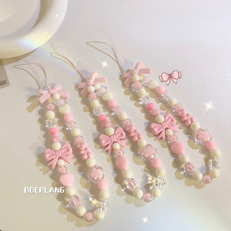 แฟชั่นโซ่โทรศัพท์ Ins Love Heart Bow-knot การ์ตูนน่ารักโซ่โทรศัพท์เชือกสายคล้องKpopอุปกรณ์เสริมDiverseโซ่ลูกปัดสร้อยข้อมือพวงกุญแจตกแต่งเชือกเส้นเล็ก