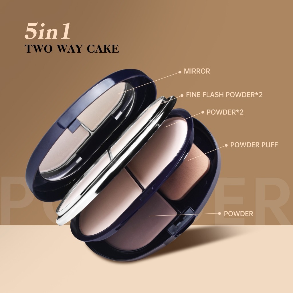 Zseey 5 in1 Face Powder Oil Control กันน้ํา Compact Pressed Powder Foundation แต่งหน้าติดทนนาน 38g