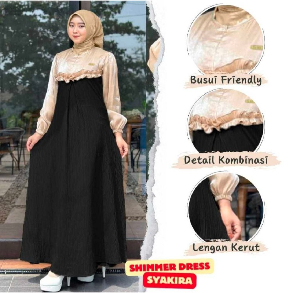 Gamis MALAYA ชุด SHIMMER SILK DRESS GAMIS MALAYA DRESS VIRAL ชุดเดรสร ่ วมสมัย CRINKLE AIRFLOW ผสม S