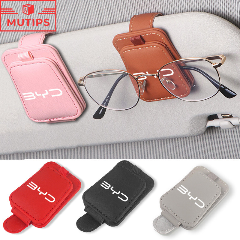 BYD ที่บังแดดรถยนต์ หนัง PU คลิปแว่นตากันแดด ผู้ถือบัตร อุปกรณ์เสริมภายในรถยนต์ Atto 3 Yuan plus Song Plus Dolphin Mini Seal U Han EV