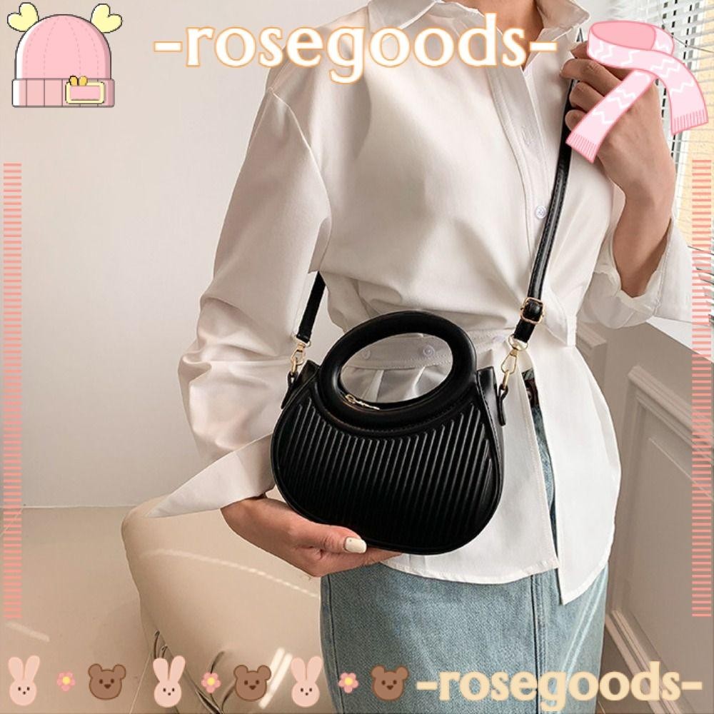 Rose Underarm Bag , Mini Pu Leather Single Shoulder Bag , Casual Solid Color Pleated Handbag Women
