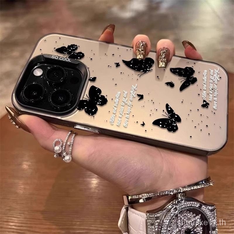 ผีเสื ้ อสีดําระดับพรีเมียมเหมาะสําหรับ Apple 15/14/13 เคสโทรศัพท ์ iPhone12/11Promax7/8plus EEYB