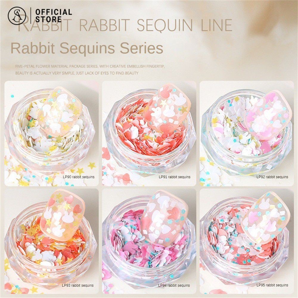 เลื่อมประดับเล็บ กระต่าย, หัวใจดาว, ชุดวัสดุตกแต่งเล็บสีผสม อุปกรณ์ตกแต่งเล็บ