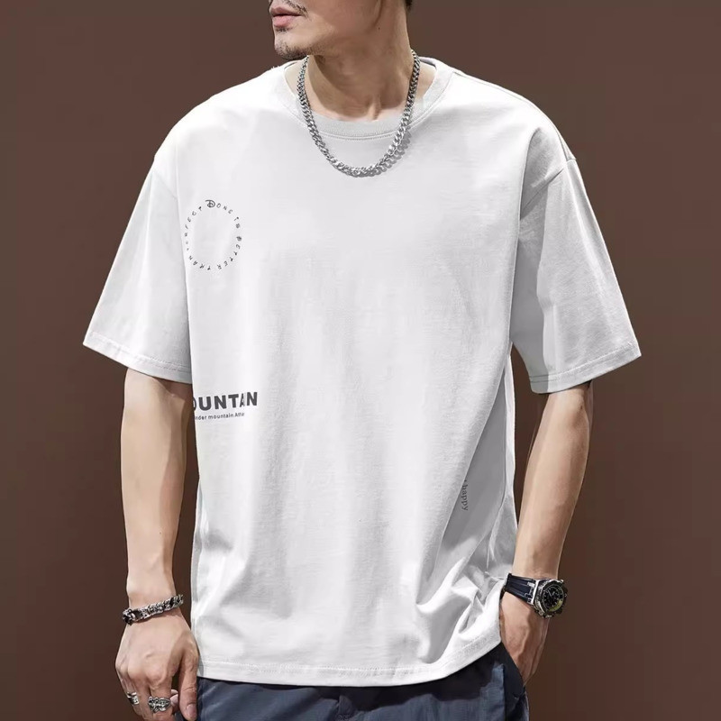 เสื้อยืดผู้ชาย ฤดูร้อนหลวมขนาดใหญ่แฟชั่นลำลองคอกลมแขนสั้นเสื้อยืด เสื้อยืดชาย