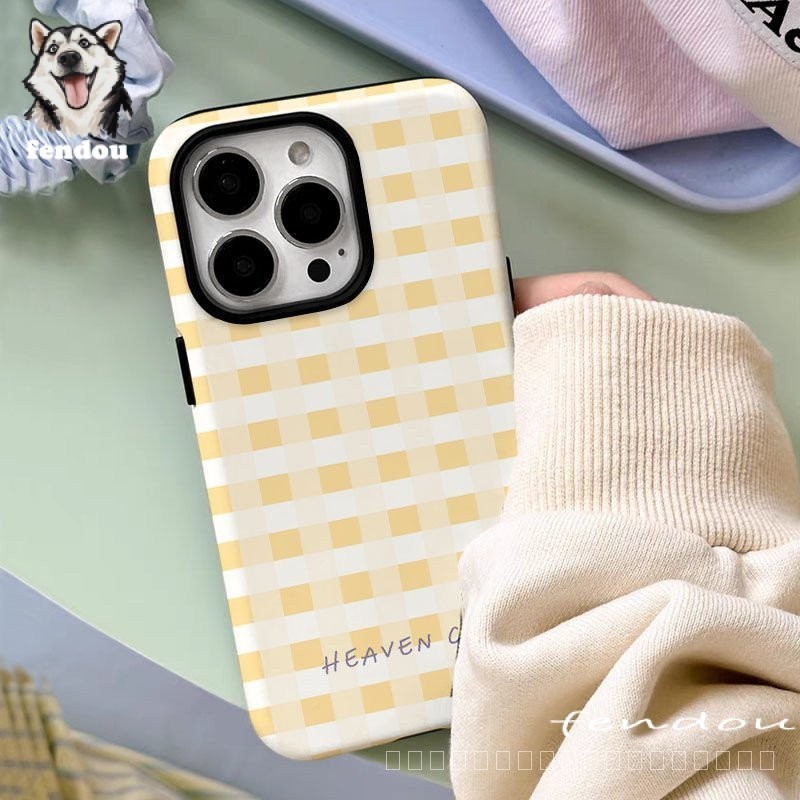 Niche เคสโทรศัพท์มือถือ ฟิล์มสองชั้น ลายตาราง เรียบง่าย ไฮเอนด์ สําหรับ iPhone14PRO 15promax 11 12 1