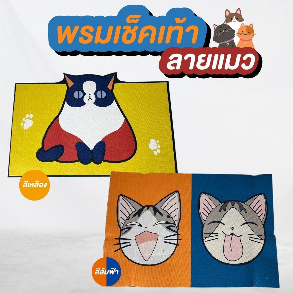 พรม พรมเช็ดเท้า ซับน้ำ ดักฝุ่นได้ดี ลายน้องแมวส