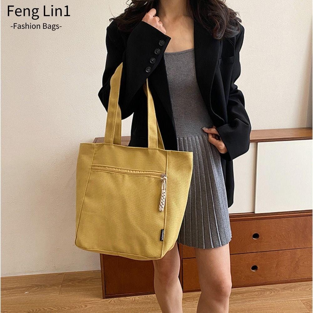 Fengling Tote Bag, กระเป๋าสะพายผ้าแคนวาสแข็ง, กระเป๋านักช้อปความจุขนาดใหญ่ผู้หญิง