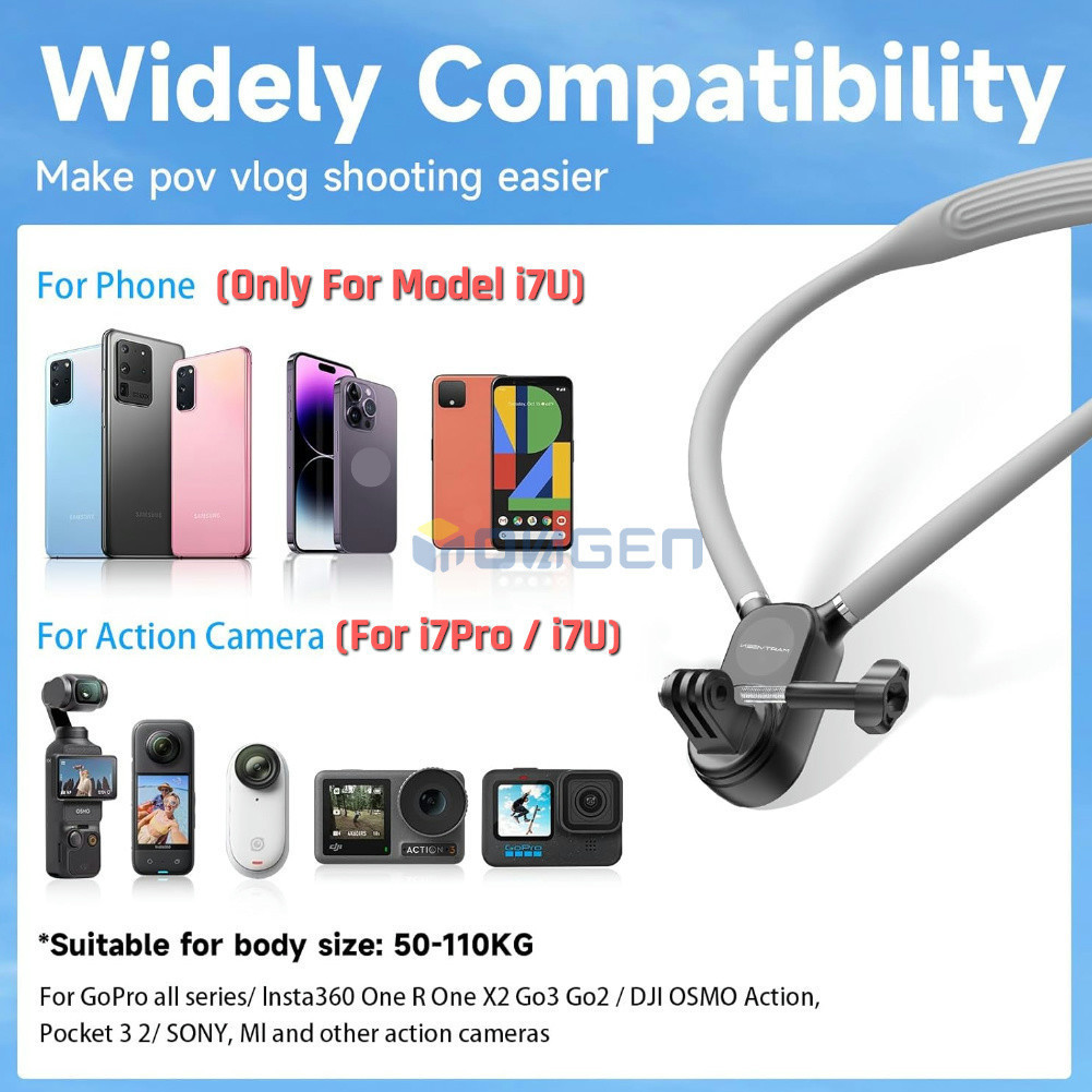 Inovagen Magnetic Anti-Shake Neck Mount ผู้ถือโทรศัพท์สําหรับโทรศัพท์และ Action กล้อง DJI,GoPro Max,Insta360,เติมแสงใช้งานร่วมกับ,POV/Vlog สายคล้องคอผู้ถือ Lanyard - รูปที่ 6