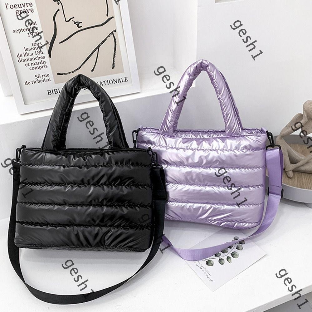 Gesh1 Puffer Tote Bag สําหรับผู ้ หญิงกระเป ๋ าถือCrossbody Down Paddingกระเป ๋ าสะพายน ้ ําหนักเบา
