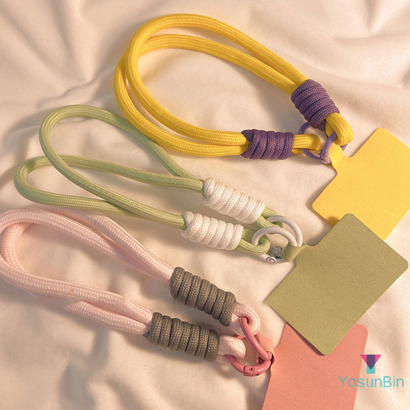 Yosunbin] INS สไตล์ Braid โทรศัพท์มือถือ Lanyard แฟชั่นสีทึบ Anti-loss สายรัดข้อมือสั้นจี้แขวนเชือก W/Spacer ใหม่