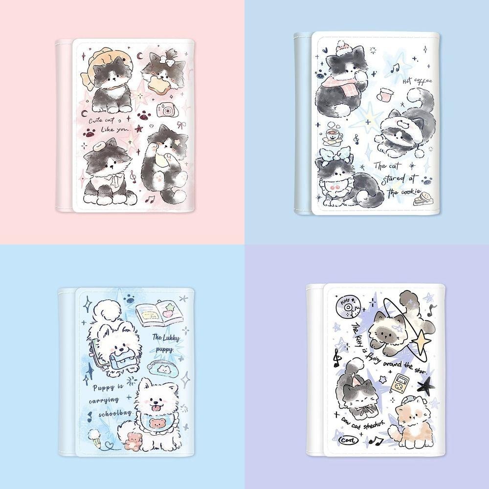 Estrenar บัตรเครดิต Holoder, 3 พับ INS สไตล์กระเป๋าเงินเหรียญกระเป๋า, Simple PU หนังน่ารักลูกแมวสุนัขกระเป๋าสตางค์สําหรับนักเรียนหญิงของขวัญ