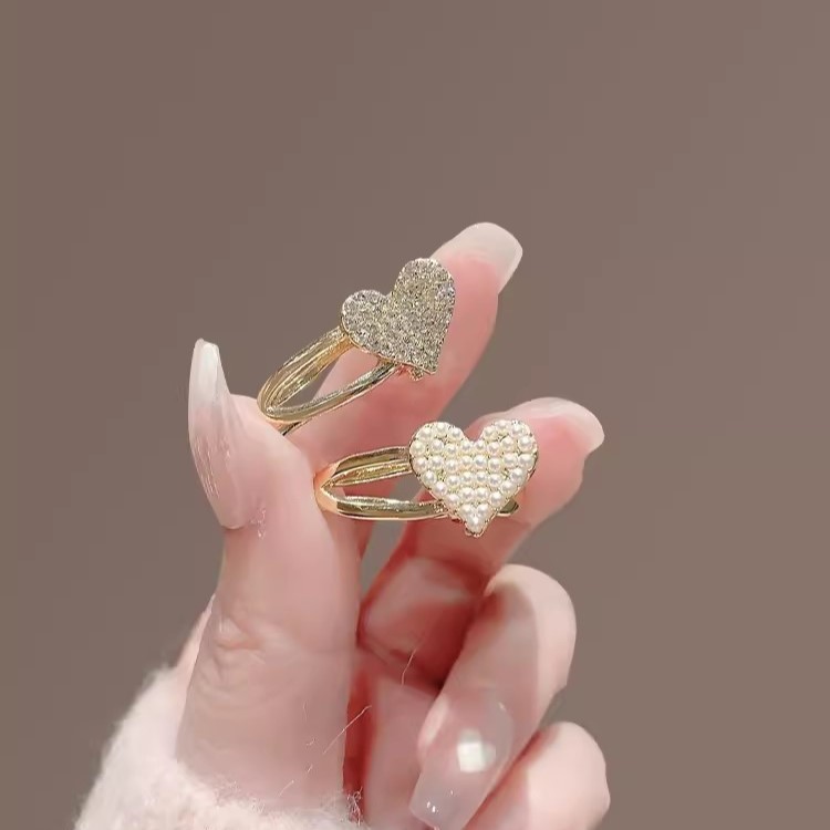 เพิร์ล rhinestone รักคลิปผมขนาดเล็กเรียบง่ายน่ารักร้อยคู่วัยรุ่นคลิปปากเป็ดด้านข้างบัตรผมแตกคลิป Headwear