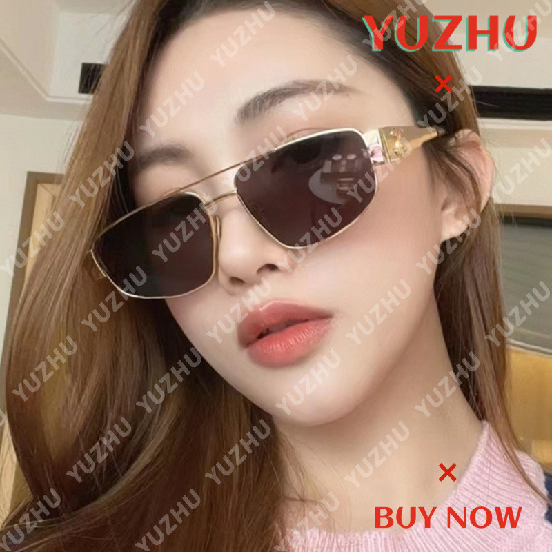 (YUZHU) แว่นกันแดด Double Beam Cat Eye แว่นกันแดด Vintage Aviator กรอบโลหะ