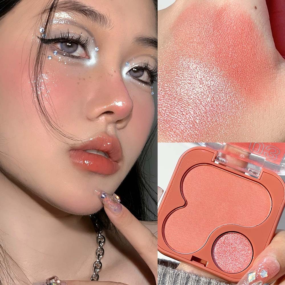 บลัชออนหน้า - Cheeks Makeup - พาเลทอายแชโดว์แบบแป้งสองสี - สําหรับแก้ม, ดวงตา, Shaping, Contour - Matte, Gloss, Natural-Looking, Lightweight - Face Make up Cosmetic