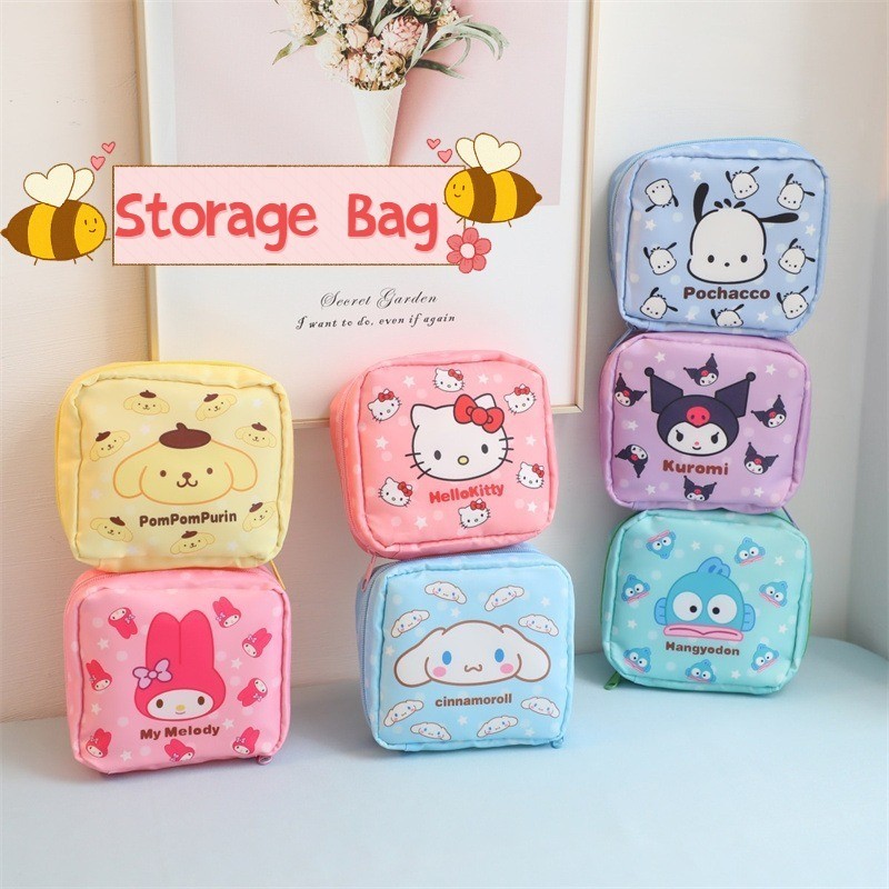 Sanrio Kawaii Pochacco ผ ้ าอนามัยซิปกระเป ๋ าน ่ ารัก Cinnamoroll Kuromi My Melody สาวนักเรียนสรีรวิทยาแบบพกพากระเป ๋ า
