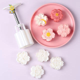 [mozh] 4 ชิ้น/เซ็ต Mooncake แม่พิมพ์ Cherry Blossom แม่พิมพ์ 3D มือกด Bakeware เครื่องมือ [TH]