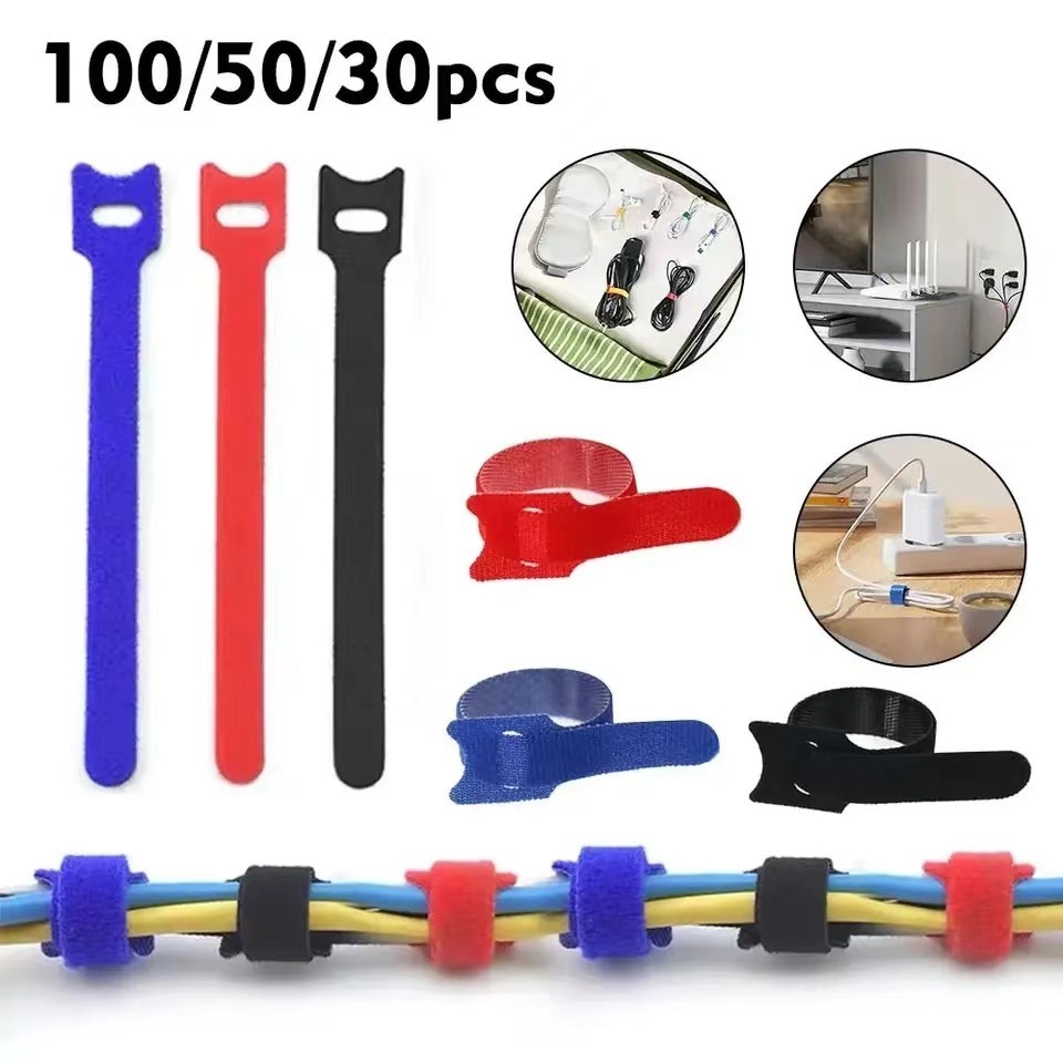 30/50/100pcs Cable Ties Wire Reusable Cord Organizer Wire Fastener สายรัดสีไนลอน Hook Loop คอมพิวเตอร ์ Data Cable Tie