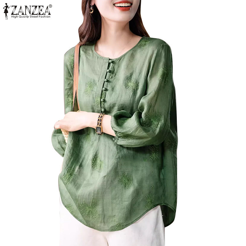 Zanzea ผู ้ หญิงเกาหลีลําลองครึ ่ งแขนลูกเรือคอสีทึบเสื ้ อหลวม