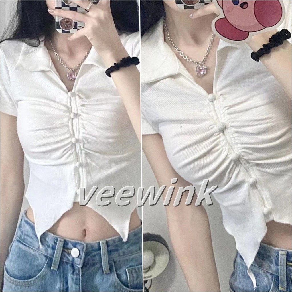 Veewink พร้อมส่งจากกทม เสื้อยืดแขนสั้น เสื้อครอป เสื้อโบว์ เข้ากับทุกการแต่งกาย