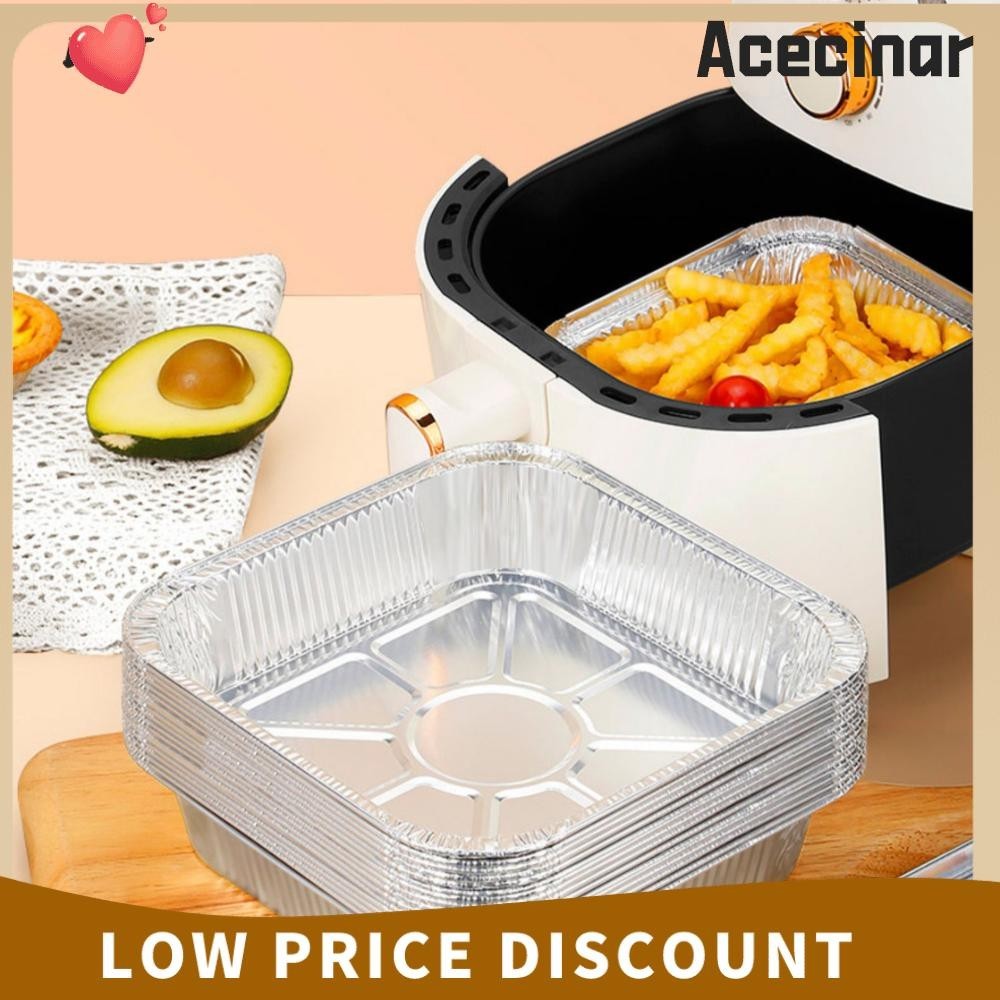 Acecinar Air Fryer กระทะอลูมิเนียมฟอยล์, 20 ซม.กล่องดีบุกอลูมิเนียมฟอยล์กันน้ํามัน,ภาชนะบรรจุอาหารสี่เหลี่ยม Non-stick BBQ ถาดกระทะหยด