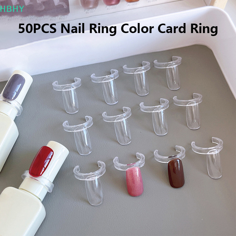 HB 50 ชิ้นโปร่งใสเล็บแสดงแหวน DIY สีบอร์ดจอแสดงผลแหวนเล็บสีการ์ดแหวนสําหรับเล็บแสดงเครื่องมือ HY