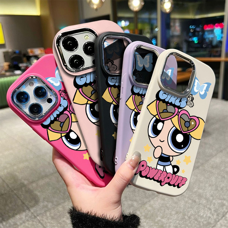 กันกระแทก Power Girl Case ใช้งานร่วมกับสําหรับ IPhone 14 15 Pro Max 13 12 11 XR XS X 8 7 Plus นุ่มน่ารักกรอบโลหะปลอก Precticer