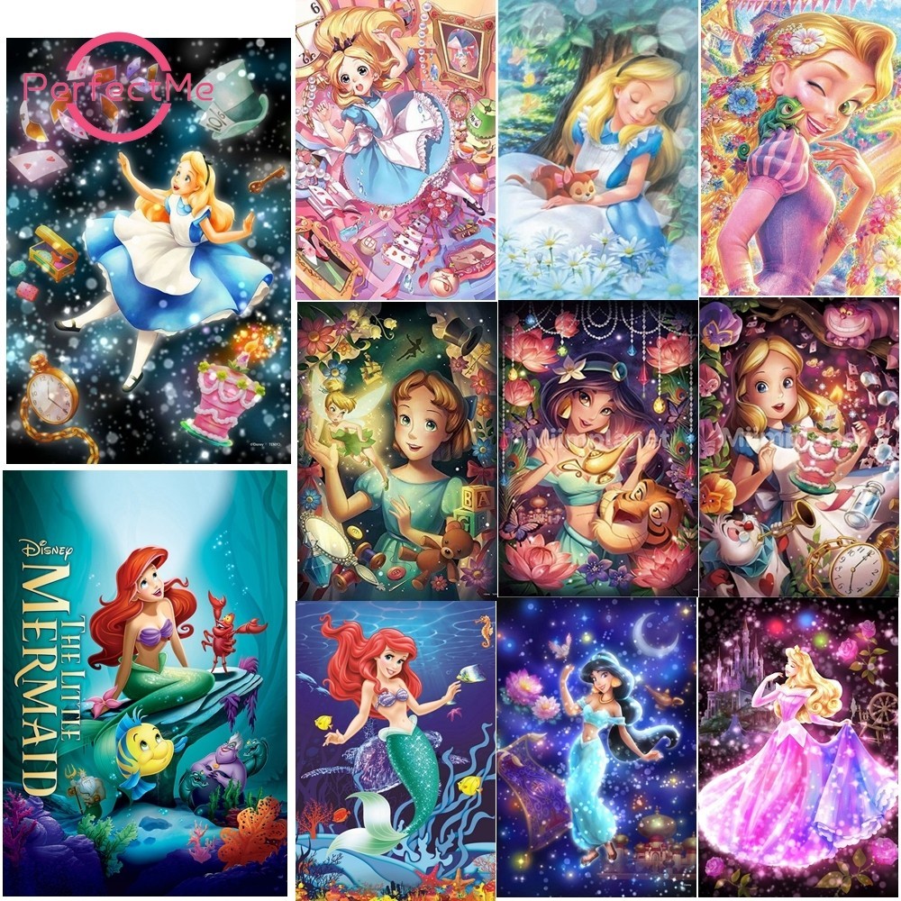 นดิสนีย์เจ้าหญิง5งภาพวาดเพชรปักครอสติเพชรเต็มชุดอะคริลิรอบเพชรจิตรกรรมสําหรับตกแต่งบ้านหมีน้อยแวนโก๊ะแขวนภาพวาด5244