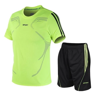 2 ชิ้น / ชุดเสื้อยืดกีฬาผู้ชาย + กางเกงขาสั้นออกกำลังกาย, ชุดกีฬาแห้งเร็ว, ชุดทูพีซ, ชุดวิ่ง เสื้อผ้าฟุตบอล