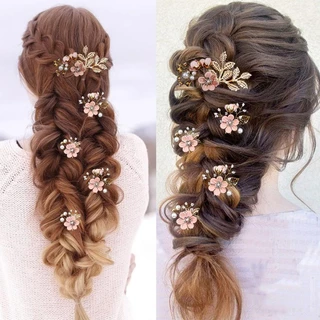 Handmade ดอกไม้ Hairpin Headdress ด้านข้างหวีผู้หญิง Golden Leaf รูปงานแต่งงาน Headpiece