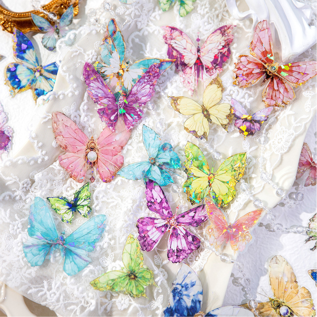 Journamm 20 ชิ้น/แพ็ควัสดุ PET สติกเกอร์ผีเสื้อ DIY Scrapbooking Art Collage เครื่องเขียน Planner Decor สติกเกอร์ไดอารี่