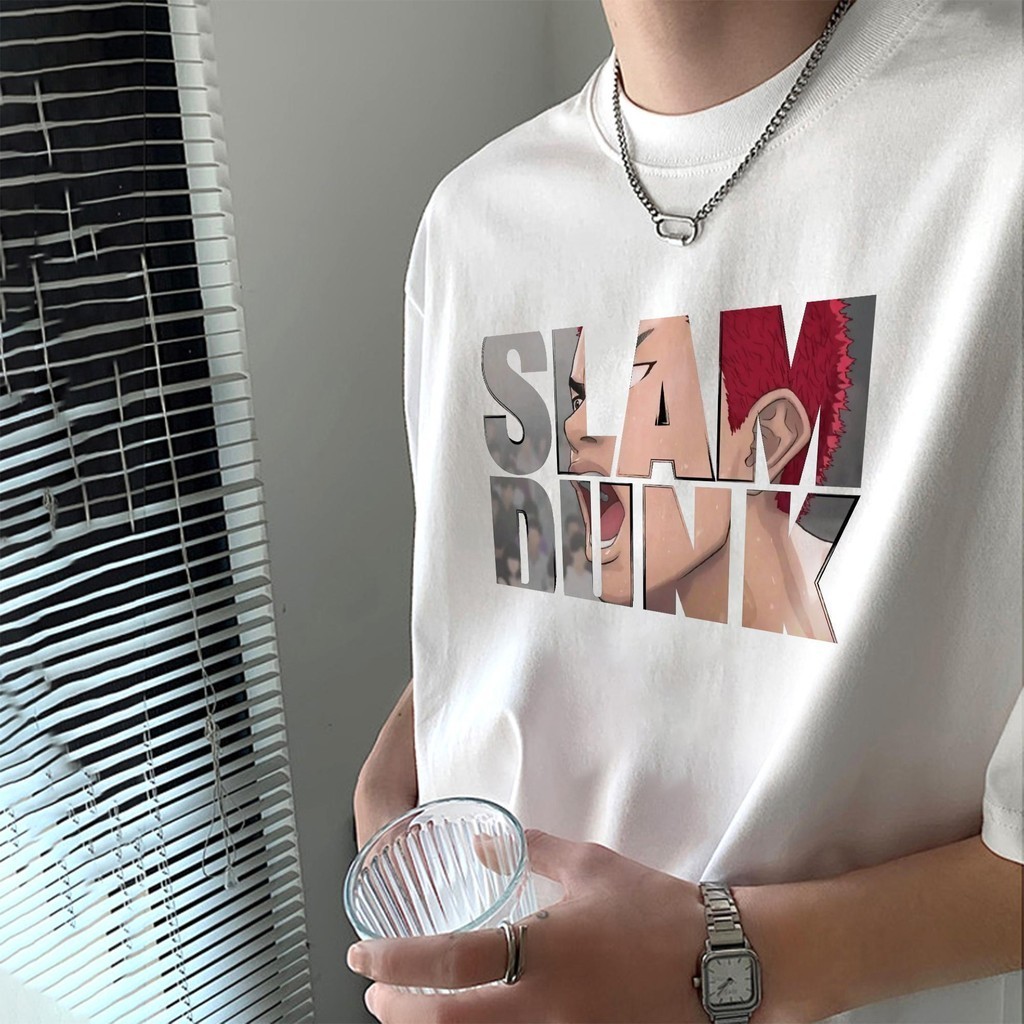 [YOU-T] เสื้อยืดแขนสั้นแบบใหม่,เสื้อยืดคอตตอนลาย "SLAM DUNK"ชายและหญิงครึ่งแขนด้านบน,สไตล์เกาหลีที่เรียบง่าย