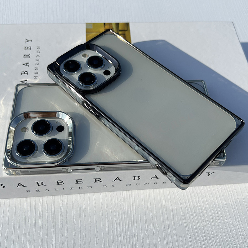 กรอบสแควร์นุ่มเคลือบเงาโปร่งใสelectroplatedเคสโทรศัพท์สําหรับiphone 15Promax 15Pro 15Plus 15 14Promax 14Pro 14 11 13 12promax 12 13promax 12pro 13pro 14Plusสีดํา16Promax