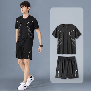 ZENOX ชุดกีฬาผู้ชาย พร้อมเสื้อยืดและกางเกงขาสั้น ทำจากผ้าไหมน้ำแข็ง แห้งไว น้ำหนักเบา ใส่สบาย เหมาะสำหรับการออกกำลังกายหลากหลายชนิด