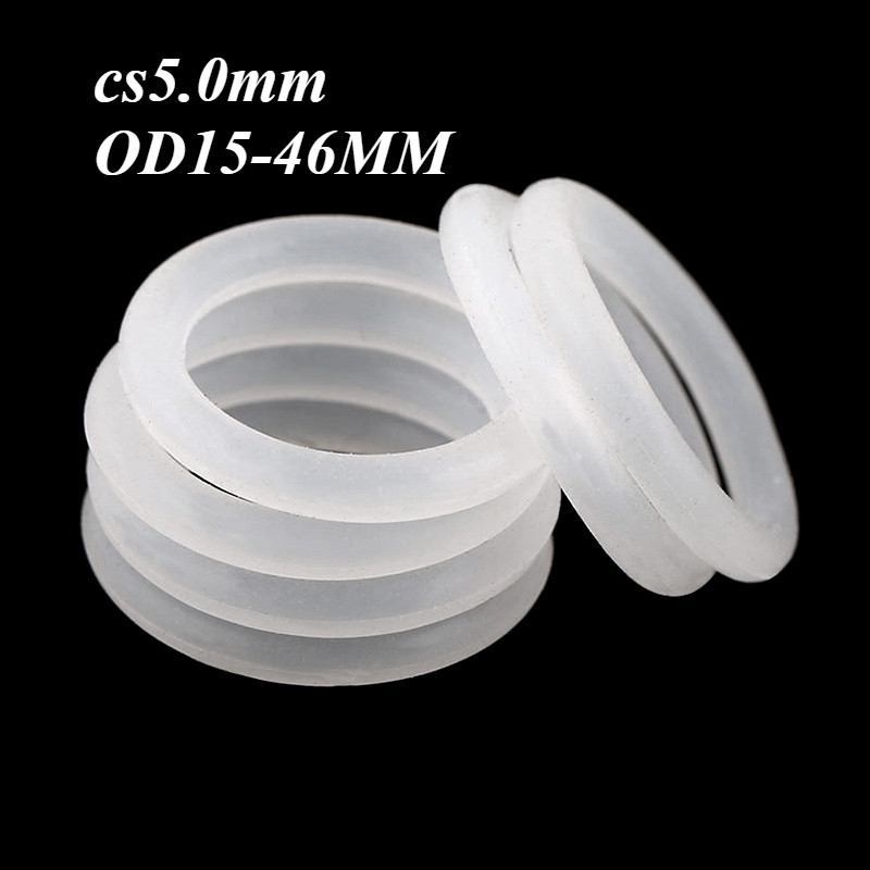 แหวนปิดผนึกสีขาวเกรดอาหารซิลิโคนโอริงแหวนซิลิโคนทนอุณหภูมิสูง CS5.0mm * OD15-46mm