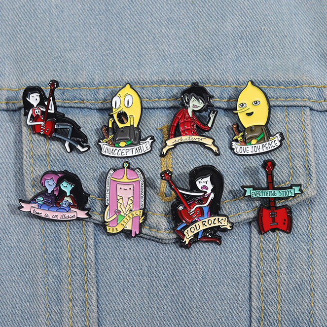 Anime Adventure Time Character เข็มกลัดการ์ตูน Bubblegum Princess Marceline ป้ายโลหะเสื้อผ้า Pin เคร