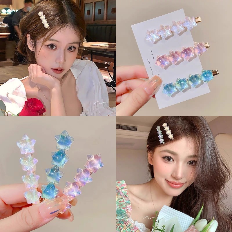ชุด 3 ชิ้น Hairpin Gradient Star Hairpin น่ารักสาวหัวใจ Duckbill คลิป Bangs คลิป Hairpin นุ่มสาวด้านข้างอุปกรณ์เสริมผม