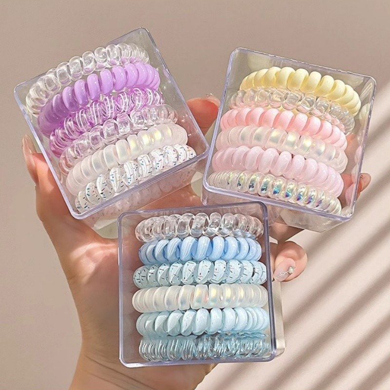 4ชิ้น สไตล์เกาหลีนางเงือกสายโทรศัพท์ผมวงสําหรับผู้หญิงไม่มีร่องรอยที่คาดผมหางม้า