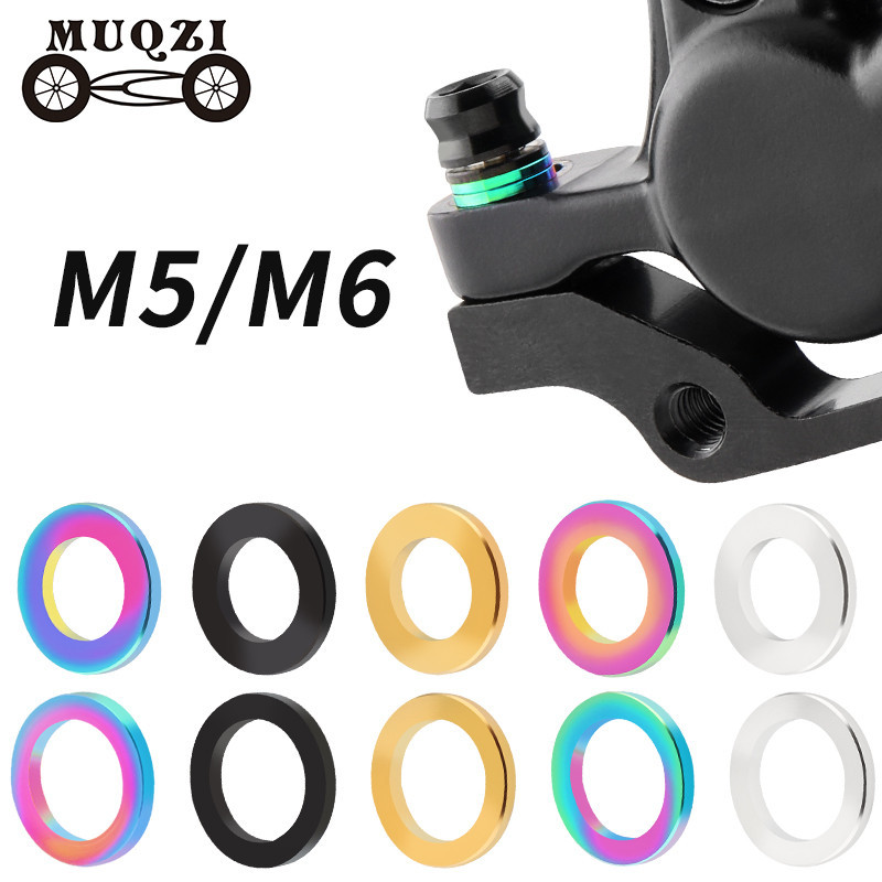 Muqzi 10 ชิ้นเครื่องซักผ้าไทเทเนียม M5 M6 MTB จักรยานเสือหมอบน้ําหนักเบาเป็นพิเศษ Spacers สําหรับ Stem Disc เบรค Crank เบรค Calipers ปะเก็น