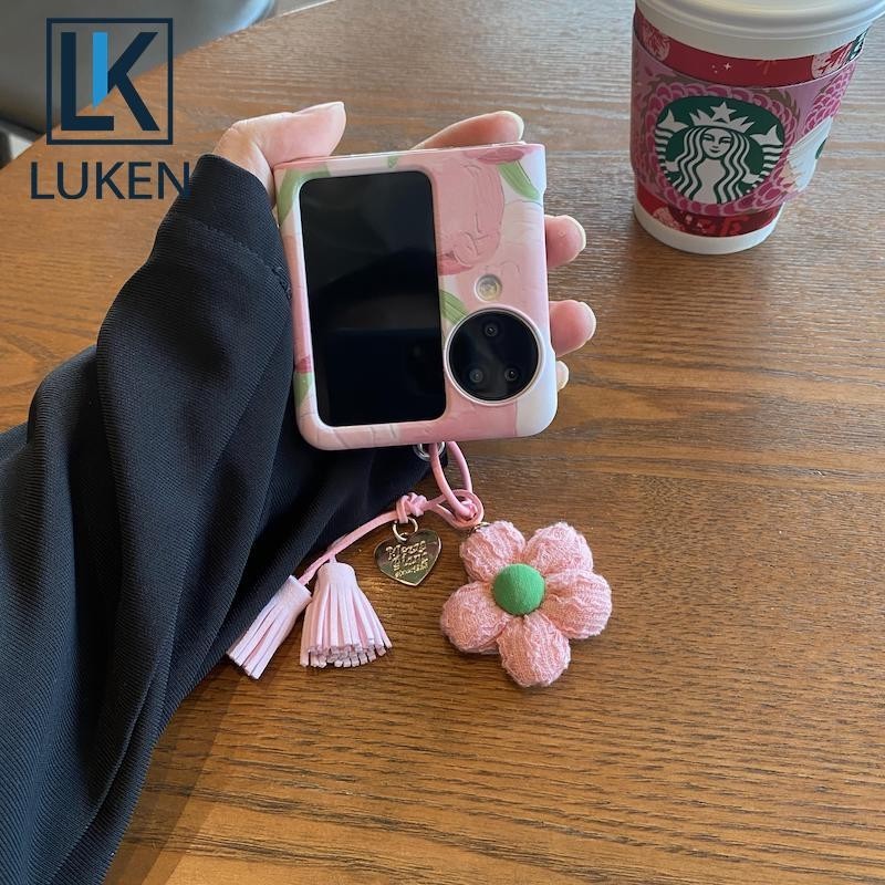 Luken สําหรับ OPPO ค้นหา N2 Flip Case ทิวลิปสีชมพู 2 Flip สําหรับ Samsung Galaxy Z Flip 6 5 4 3 OPPO