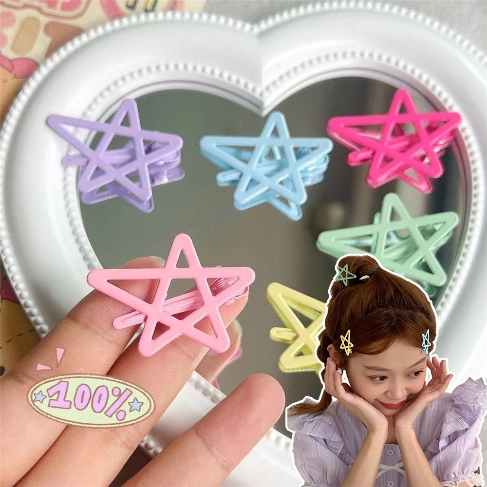 ลูกอมน่ารักสีกลวง Pentagonal Star Side Bangs ผมหัก Duckbill คลิปเครื่องประดับผม