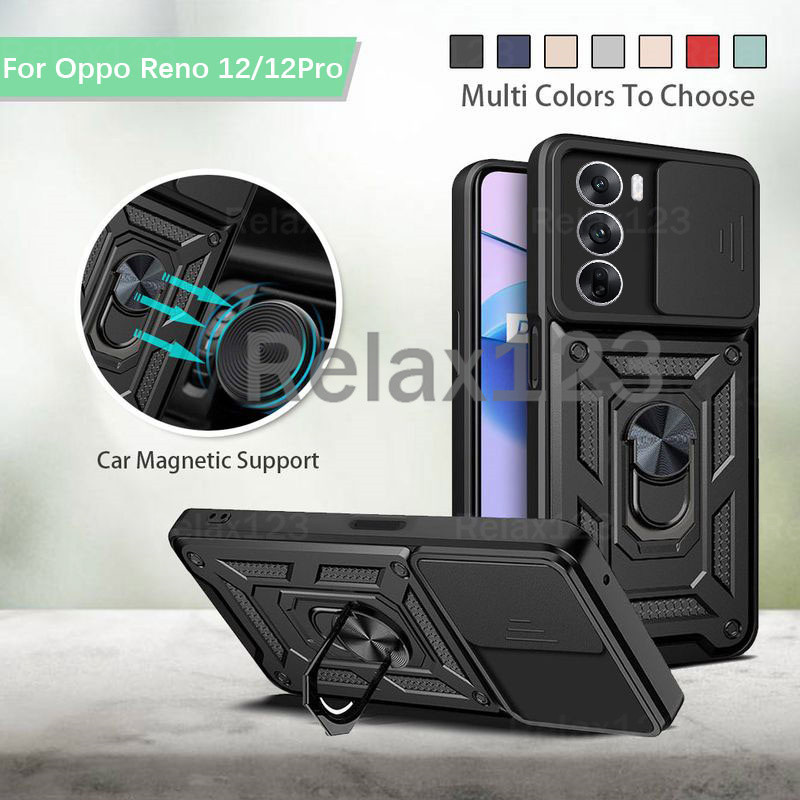 สําหรับ OPPO Reno 12 5G OPPO Reno 12 Pro Reno12 Reno12Pro 5G ปลอก 2024 ป้องกันกล้องเคสโทรศัพท์สําหรับ OPPO Reno 12 5G Reno 12 F 5G แหวนผู้ถือแม่เหล็กเกราะแหวนไฮบริดปกหลัง