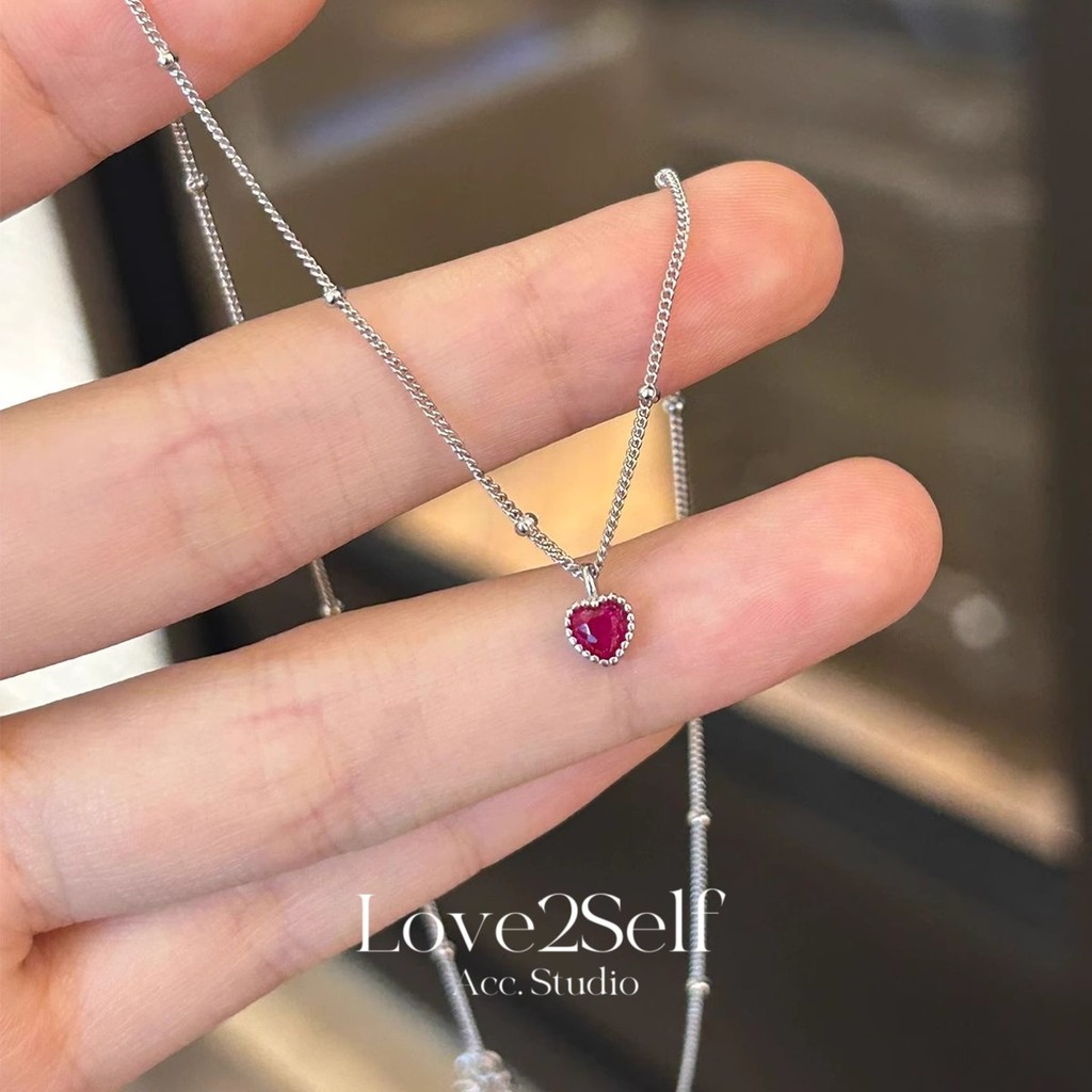 Love2Self X136 สร้อยคอจี้ขนาดเล็กหัวใจสีแดงสําหรับผู้หญิง Chocker แฟชั่นสร้อยคอสั้นเกาหลี