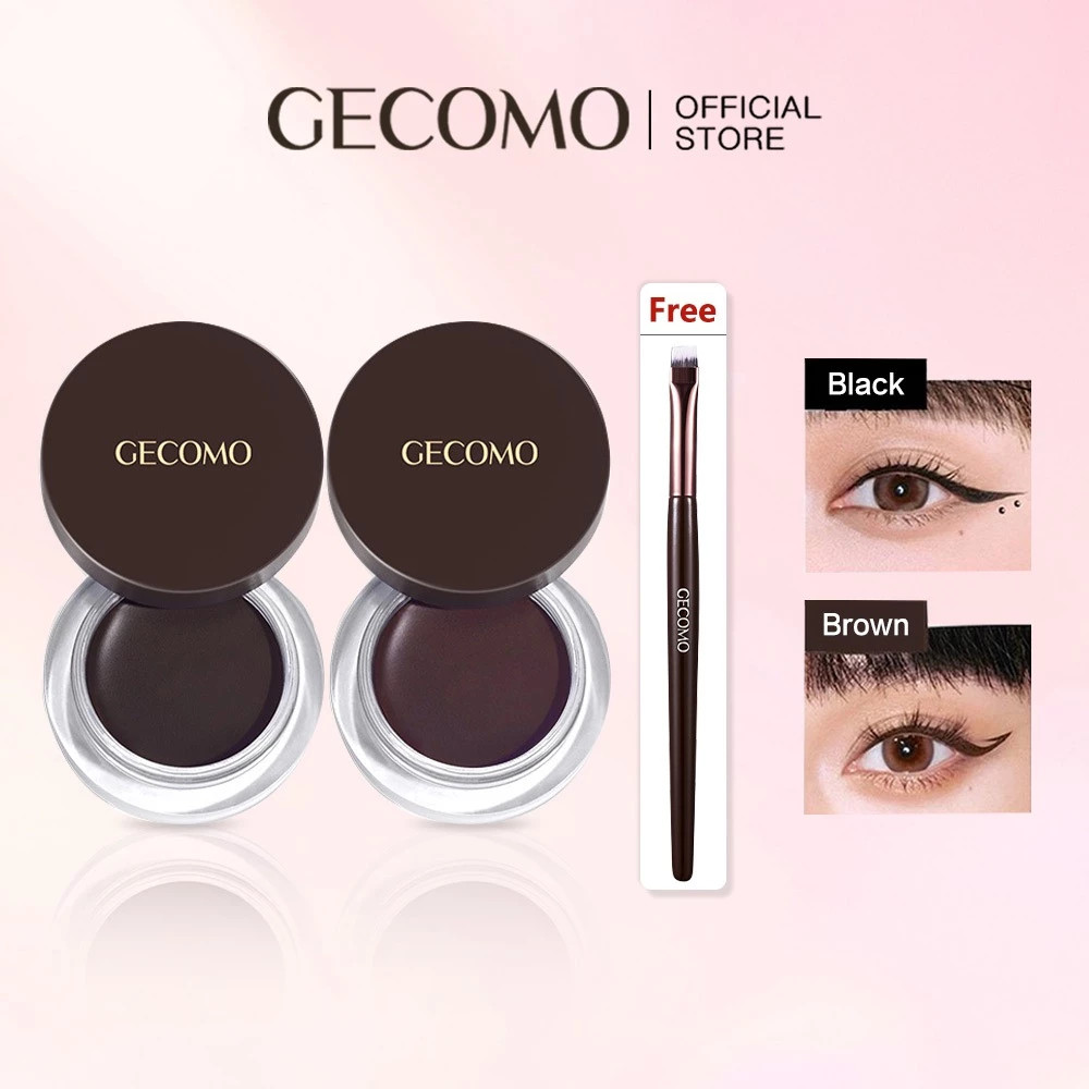 GECOMO อายไลเนอร์เนื้อเจลครีม กันน้ํา ติดทนนาน กันเปื้อน สําหรับแต่งหน้า พร้อมแปรงอายไลเนอร์