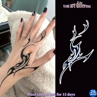 สีดําน้ํารูปแบบสักสาวเซ็กซี่มือกลับพืชสักสติกเกอร์รอยสักกันน…