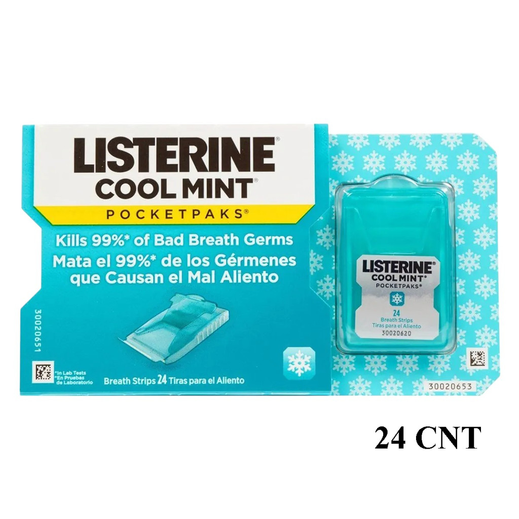 Listerine Pocketpaks Cool Mint- Breath Strips Kills Bad Breath Germs, 24-Strip per Pack