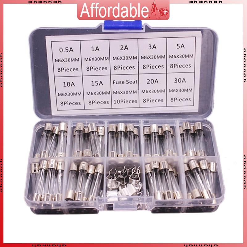 72pcs Fast Blow Glass Tube Fuses 6x30mm 250V 0.5A/1/2A/3A/5A/10A/15A/20A/30A