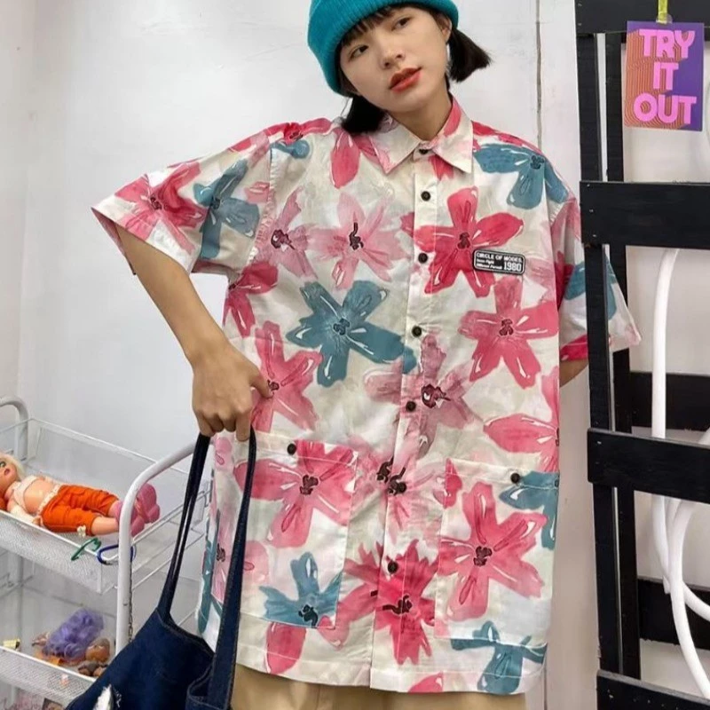 Couture เสื้อคู่รักลายดอกวินเทจ แขนสั้น ทรง Oversize thumbnail 7