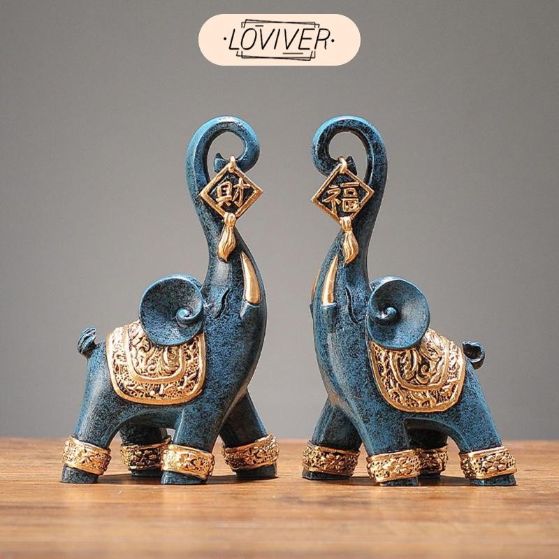 LOVIVER 2ชิ้นช้างรูปปั้นที่ทันสมัยเรซิ่นช้างหุ่นประติมากรรมเครื่องประดับศิลปะ